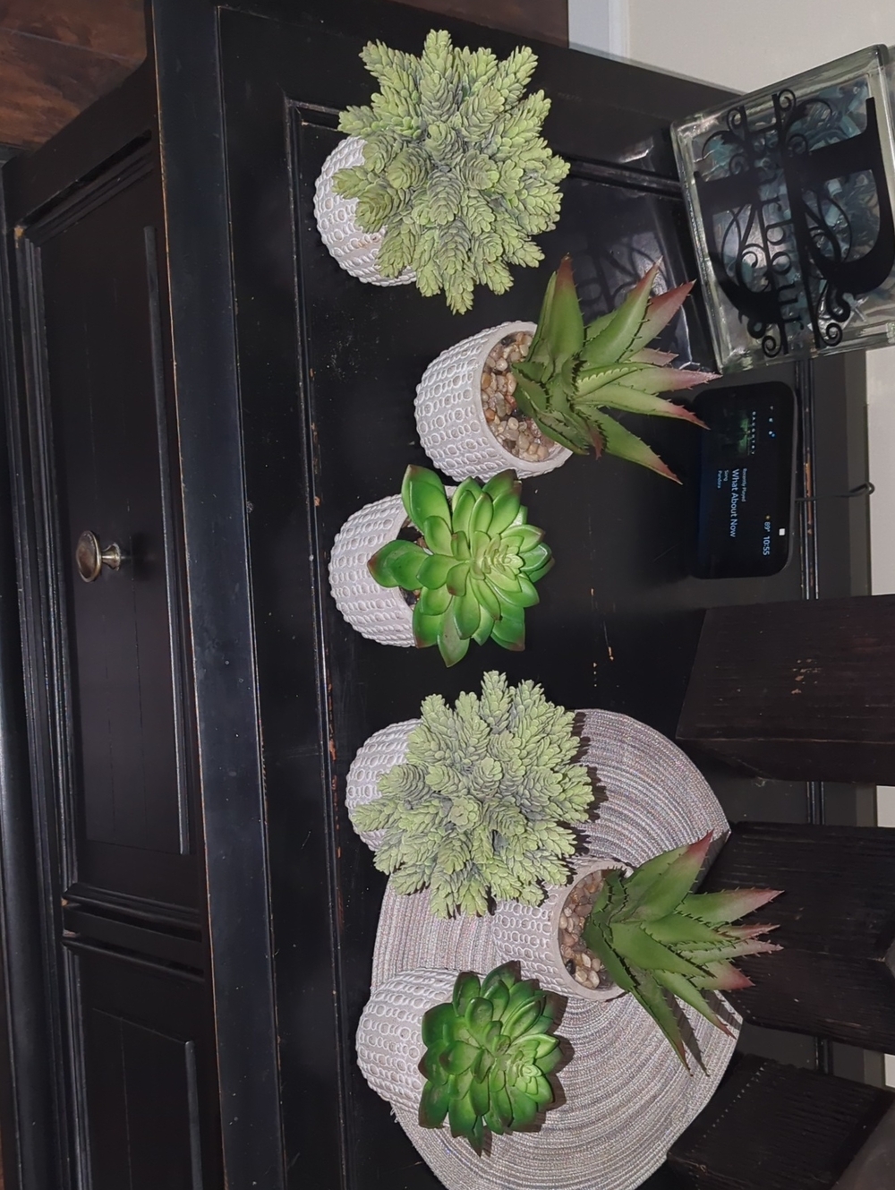 Artificial Succulent 2 Trio Sets (6 Total) in White Ceramic Pots - Home Accents